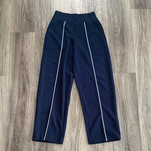 SPANX Navy Track Pants with White Piping